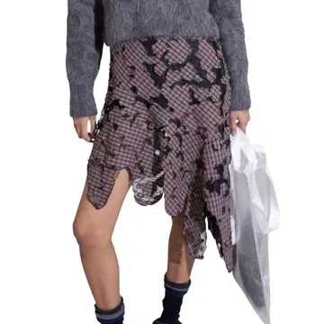 perverze check lace jagged-hem skirt