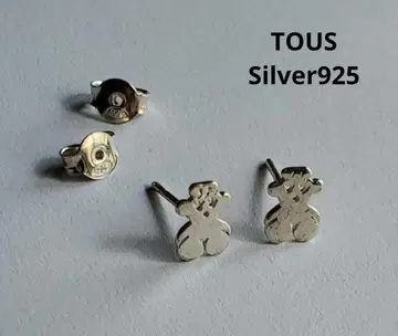 TOUS 실버 925 리본 곰 스터드 귀걸이 주얼리