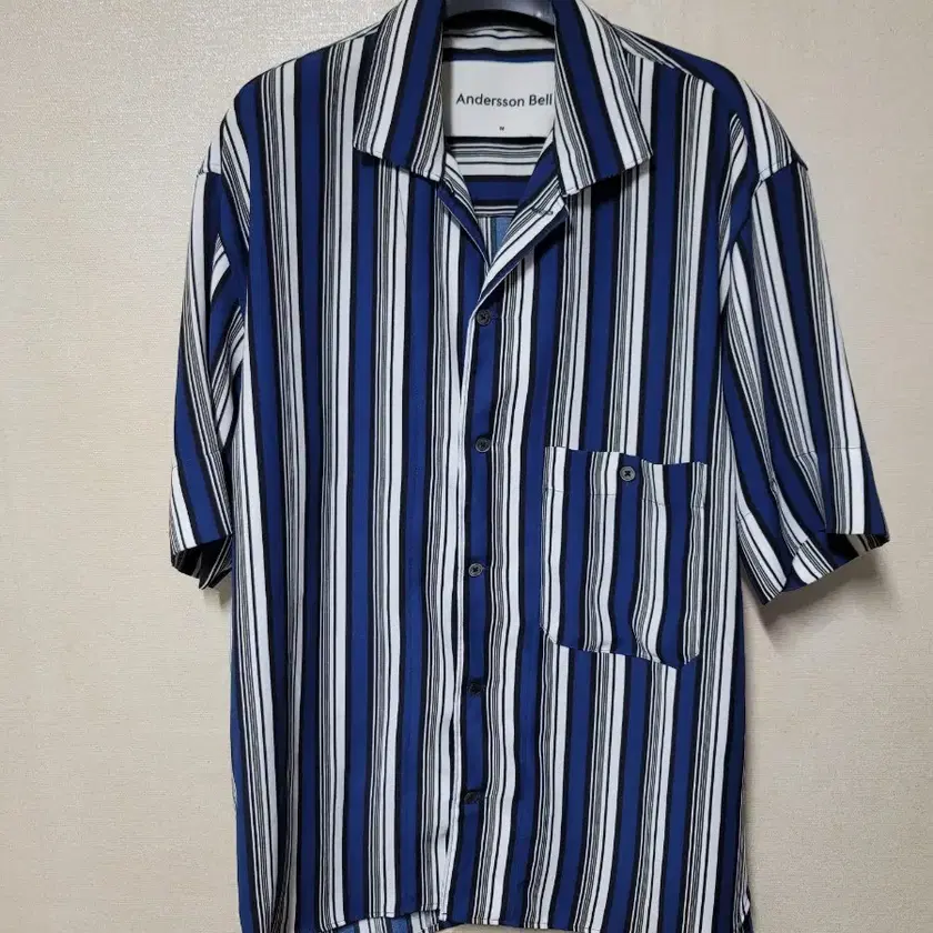 ANDERSSON BELLSTRIPE OPEN COLLAR SHIRT ANDERSSON BELL Open Knit Camp Shirt - Purple Stripe | Garmentory