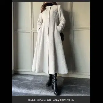 JUNOAH 트위드 롱 플레어 코트