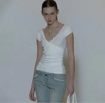 스컬프터 Lace Trim Wrap Tee 화이트 S