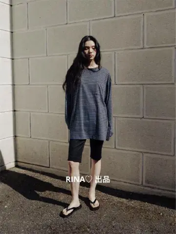 Monoha 스트라이프 긴팔T셔츠 네이비