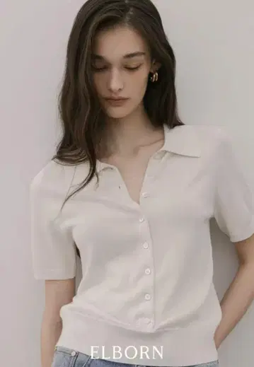 ELBORN 화이트 버튼 숏 슬리브