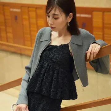 코코딜 카라 지퍼 라메 가디건 25SS grey