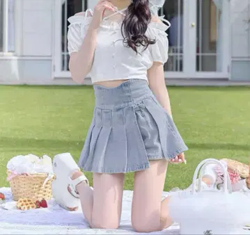 미셸 마카롱 슬림 레그 데님 스커트