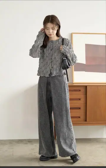 kastane 케미컬 데님 턱 와이드 팬츠