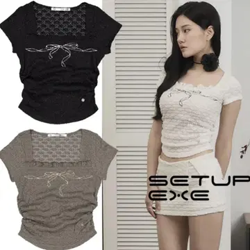 [ SETUP-EXE ] FRILL BOW CROP TOP 티셔츠