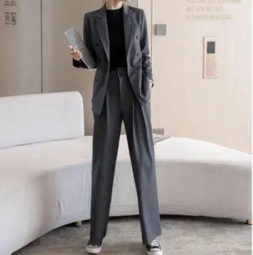 그레이 더블 브레스트 자켓 팬츠 셋업