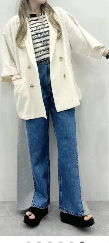 사이드 절개 데님 팬츠