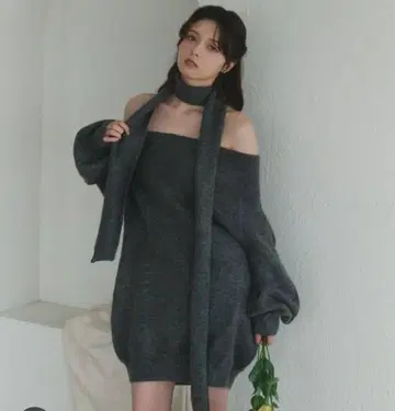 fupel 마이 웨이 초커 루즈 오프숄더 니트 (그레이)