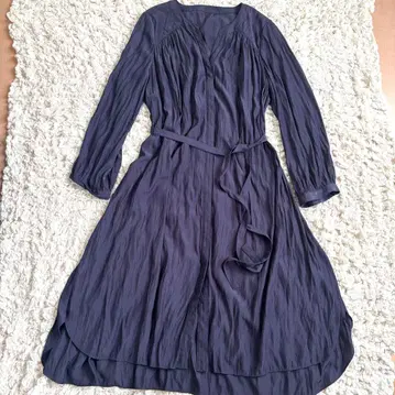 Leilian 롱 원피스 플리츠 벨트 네이비 2XL
