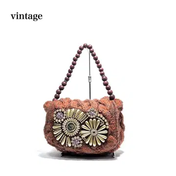 새상품급 vintage 빈티지/비쥬 금장 장식/우드 핸들/핸드백