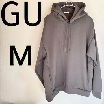 GU 그레이 오버 사이즈 후드 부착 후드티 지유