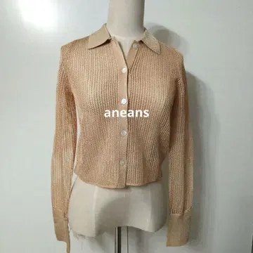 택 포함 새상품 aneans 라메 니트 피케 셔츠 정가 12100엔