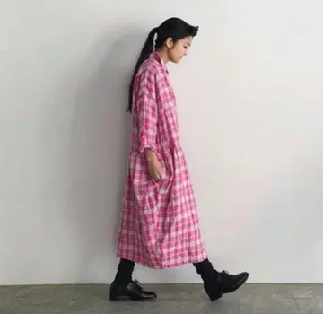 이치앤티크스 린넨 체크 셔츠 원피스