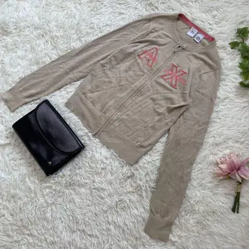 아르마니 익스체인지 얇은 소재 가디건 센터 로고 베이지 코튼 M