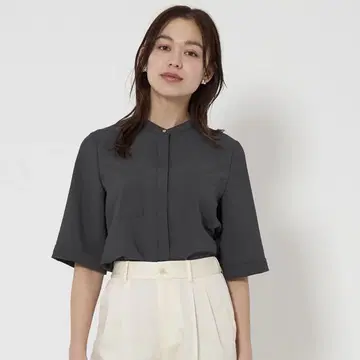 그레이 반팔 셔츠 스탠드 카라 FREE 사이즈