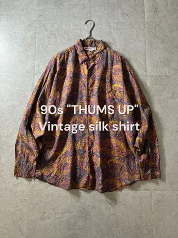 90s THUMS UP 빈티지 실크 셔츠 페이즐리 무늬 올 패턴 긴팔