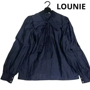 LOUNIE 루니 네이비 리본 포함 긴팔 셔츠