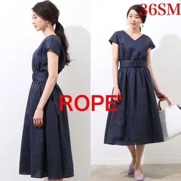 ROPE 로페 워셔블! 린넨 벨트 롱 원피스 36 SM 네이비