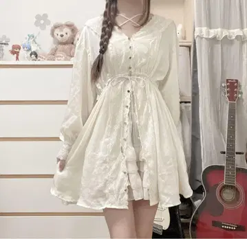 모리걸 페어리 그런지 레트로 레이스 프릴 리본 튜닉