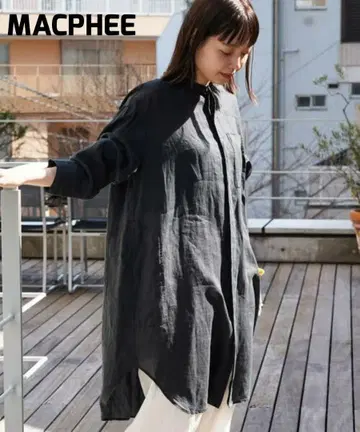 MACPHEE 피스 다이 라미 스탠드 카라 와이드 셔츠 원피스