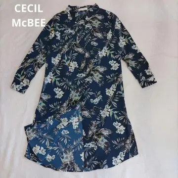 CECIL McBEE 네이비 꽃무늬 긴팔 셔츠 원피스