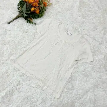 ROPE' PICNIC 레이스 절개 반팔 티셔츠 아이보리 내추럴