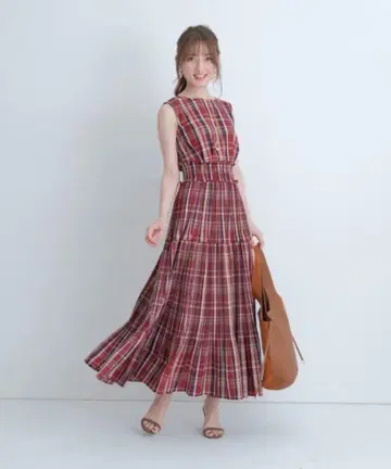 앱와이어 마드라스 체크 플리츠 원피스