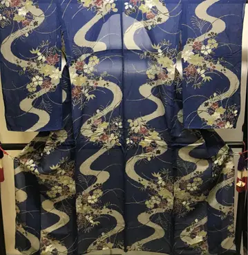 앤티크 여름 기모노 흐르는 물에 칡과 패랭이꽃 레트로