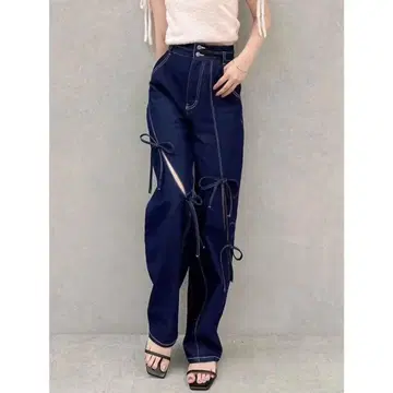 dazzlin 리본 포함 슬릿 데님 팬츠