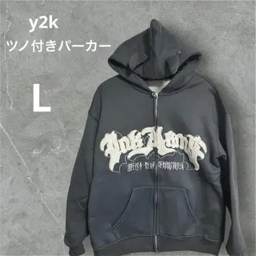 y2k 뿔 달린 귀 달린 데빌 후드티 후디 다크 그레이 한국 L