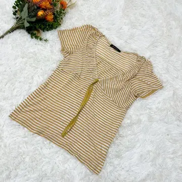 ketty 반팔 티셔츠 라메 믹스 보더 프론트 리본 페미닌