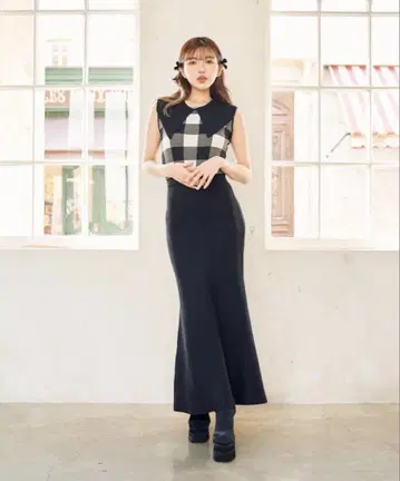 darich 깅엄 체크 롱 원피스