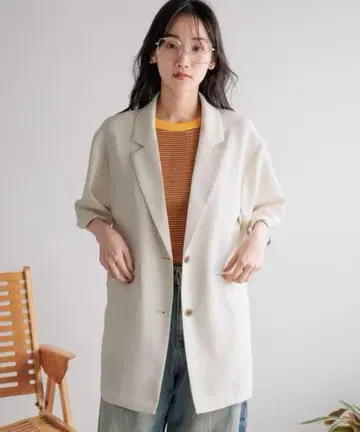 [ 새상품급 ] LOWRYS FARM 바스켓 자켓 베이지 반팔 테일러드