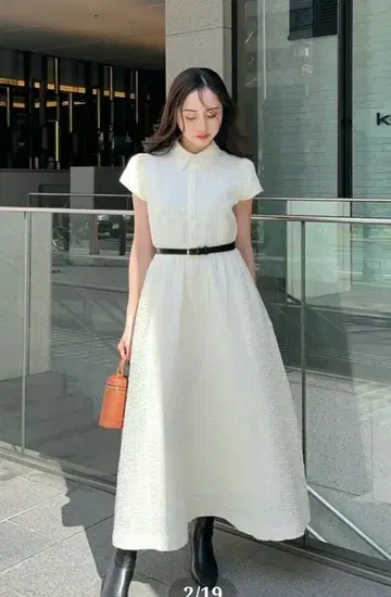 퍼프 자카드 플레어 원피스
