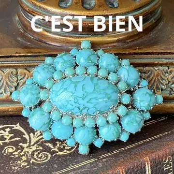C'EST BIEN 터콰이즈 스톤 빈티지 브로치