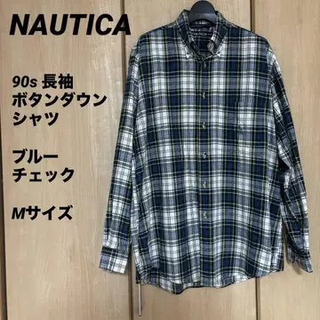90s NAUTICA 버튼 다운 긴팔 셔츠 블루 체크 M 사이즈