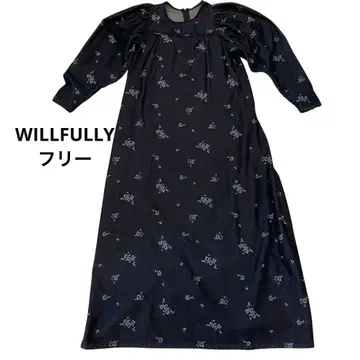 WILLFULLY 인디고 블루 꽃무늬 긴팔 롱 맥시 원피스 F 사이즈