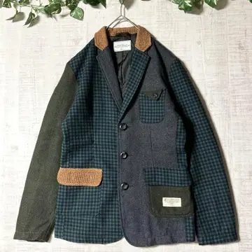 [ 좋은 배색 ] 다른 소재 절개 테일러드 자켓 체크 클레이지 패턴 M