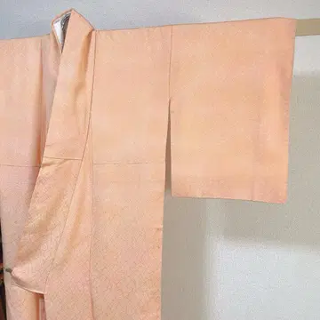 이로무지 기모노 이중 기모노 옅은 오렌지 컬러 솔잎 문양 순수 실크 남녀