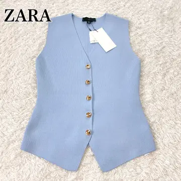 새상품 자라 ZARA 현행 모델 무지 니트 탑 베스트 L 사이즈 블루