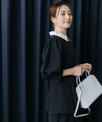 ur's 유어즈 2way 옷깃 부착 턱 페플럼 상의 네이비 L