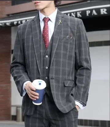 그레이 계열 체크 비즈니스 정장 3세트 M