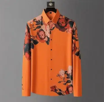 오렌지 x 로즈 꽃무늬 긴팔 셔츠 남성용 여성용