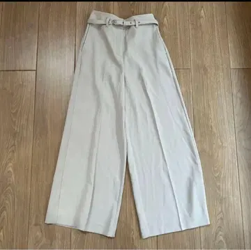 플라스테 백 새틴 스트레치 벨트 와이드 팬츠