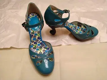 안나수이 ANNASUI 고양이 발 펌프스 샌들 23cm 블루그린