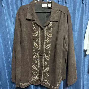 폴리에스테르 스웨이드 오픈 카라 자켓 셔츠