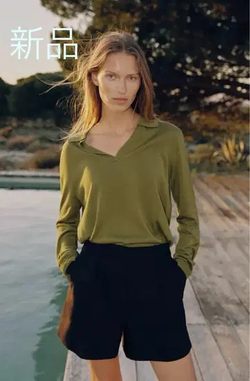 택 포함 새상품! ZARA 자라 * 플레인 니트 폴로 올리브 S