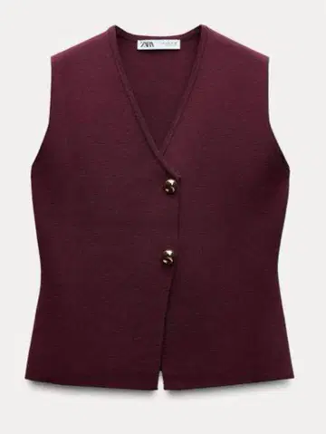 ZARA 자라 골드 버튼 니트 베스트 퍼플 베스트